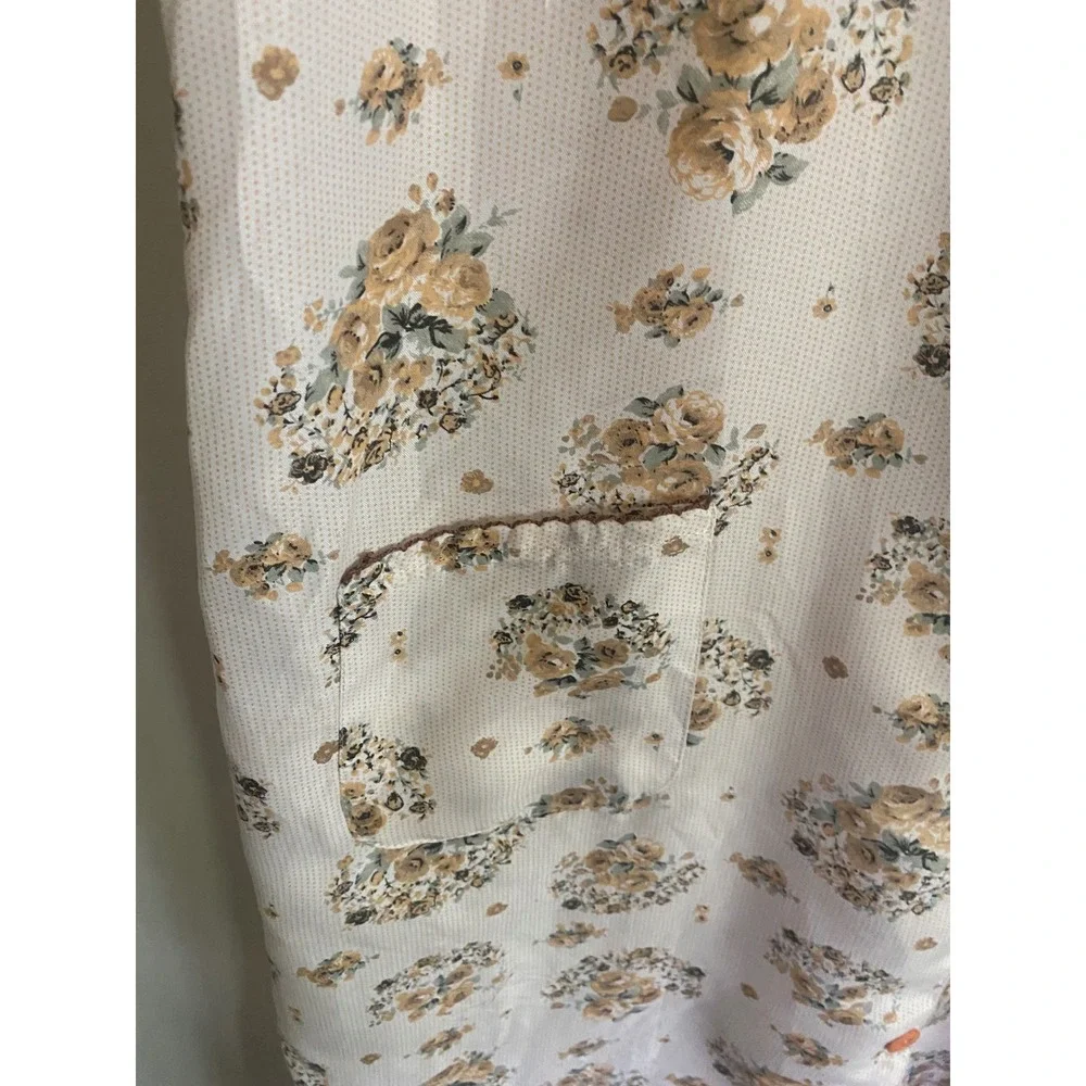 Nines Women Large Floral Button Front House Dress Cream Tan Lace‎ Trim PJ6009